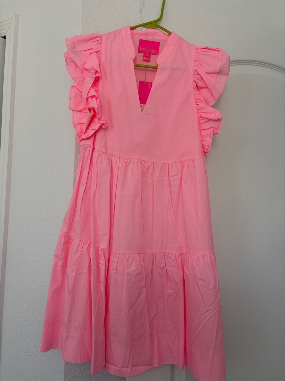Lilly Pulitzer Pink Ruffle Sleeve Tiered Cotton Dress